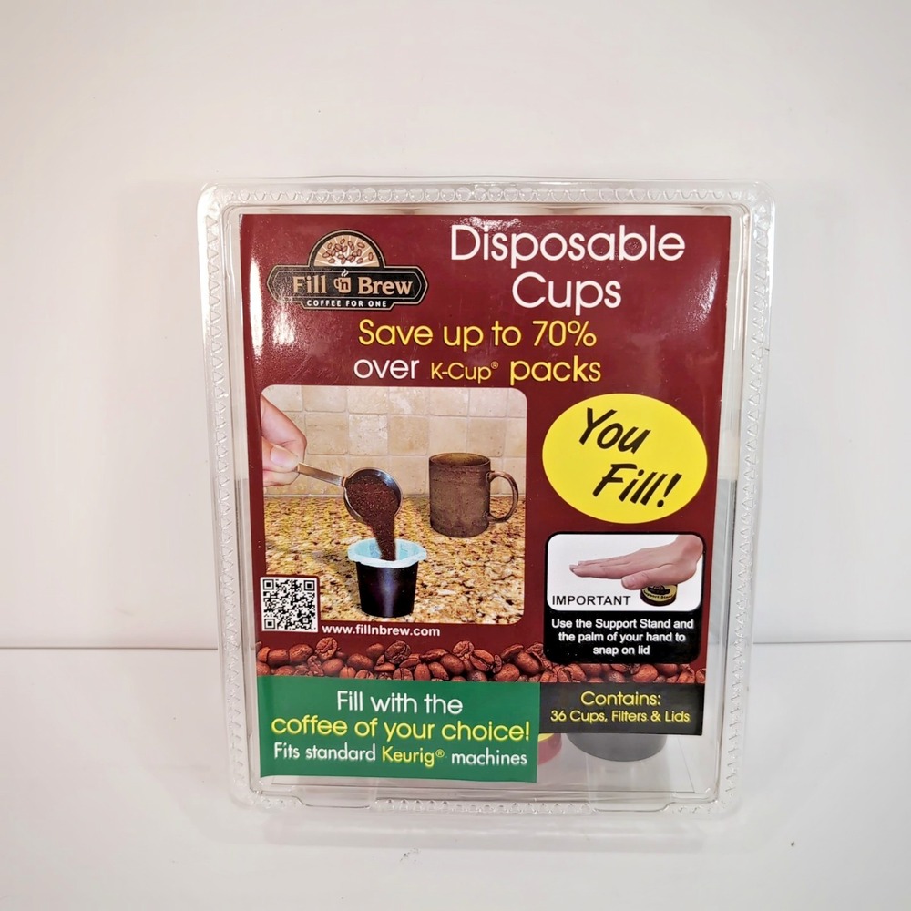 Fill 'n Brew Individual Disposable Coffee Pods K-Cup Coffee 36 Cups Filters Lids